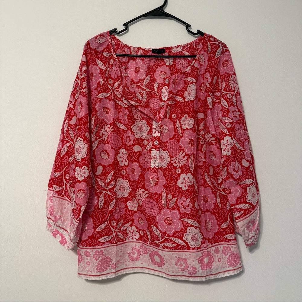 Talbots Red and Pink Floral Blouse